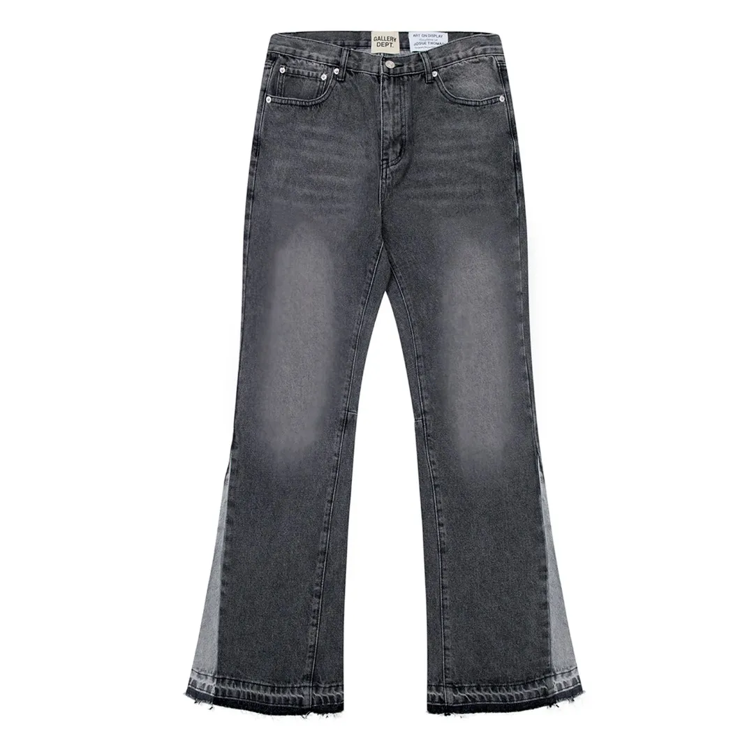 p230 (detail picture) 636#Gallery Dept New Basics Washed Black Gray Flared Splicing Jeans American Retro Casual Pants Black Gray S~XL